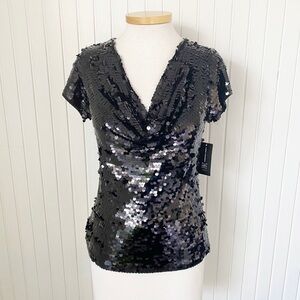 NWT INC International Concepts Top Blouse Black Sparkly Sequins Radiance Medium